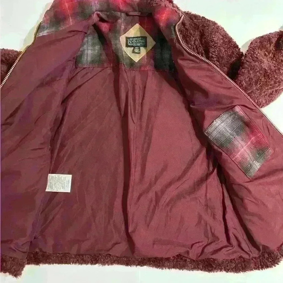 Pendleton Women's Sherpa Fleece, Lined Wool Jacket Full Zip Cabernet Red - Picture 6 of 8